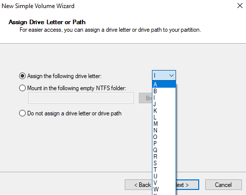 Assign the letter to new Disk and click Next