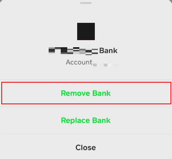At last, tap on Remove Bank | change banking information on Cash App