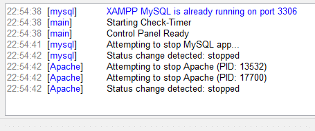 At the bottom of XAMPP Control Panel, can see what are the activities going on using XAMPP