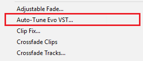 At the bottom of the Effect menu on the menu bar, select Auto-Tune Evo VST