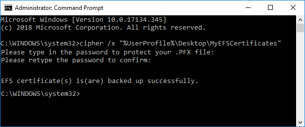 Back Up Your EFS Certificate and Key in Windows 10 using Command Prompt
