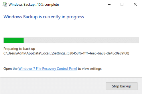 Backup will start and you can see what files are being backed up