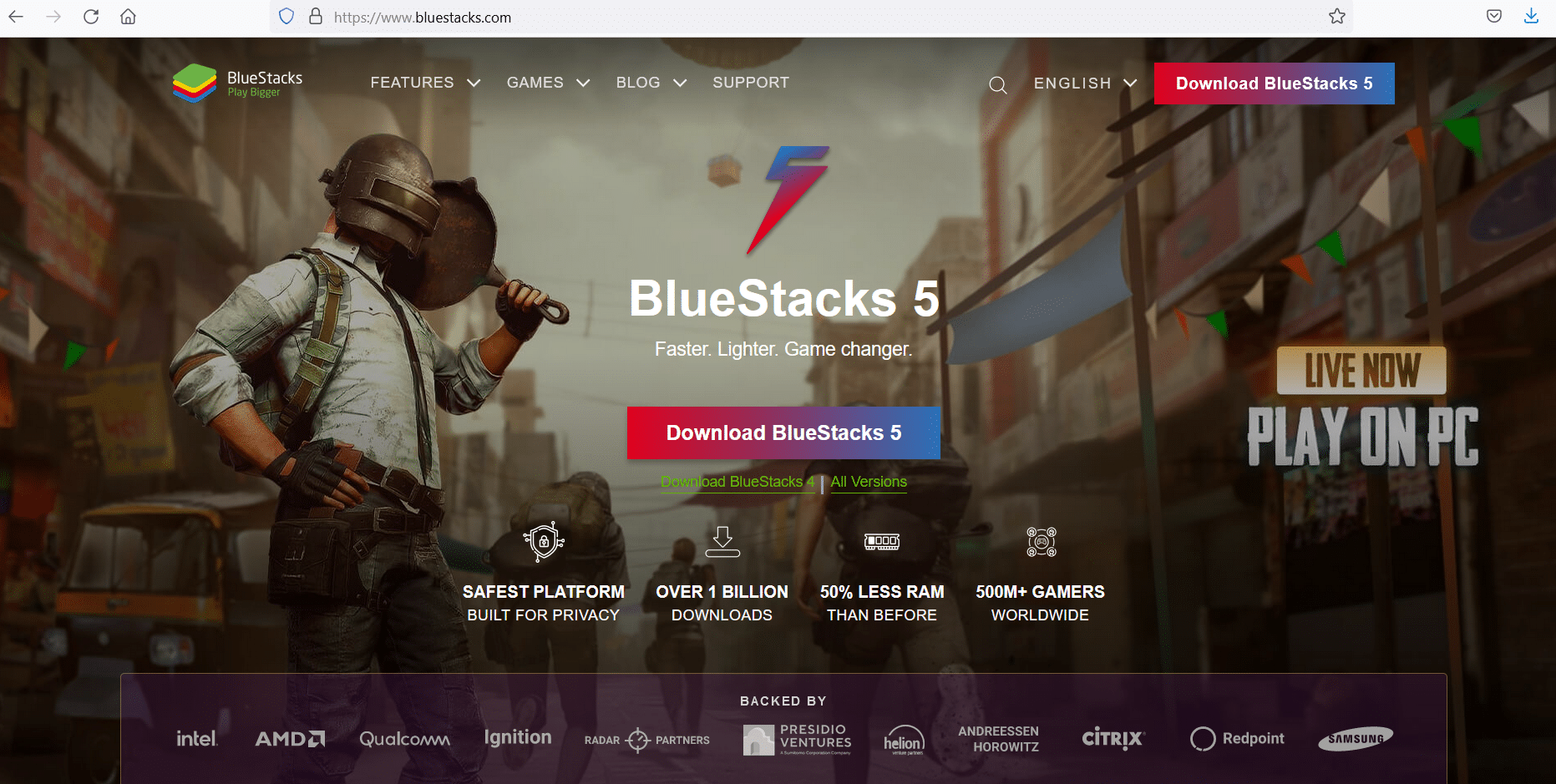 Page de téléchargement des Bluestacks