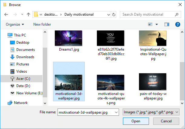Browse to the image which you want to use as the Folder picture for the selected folder and click Open