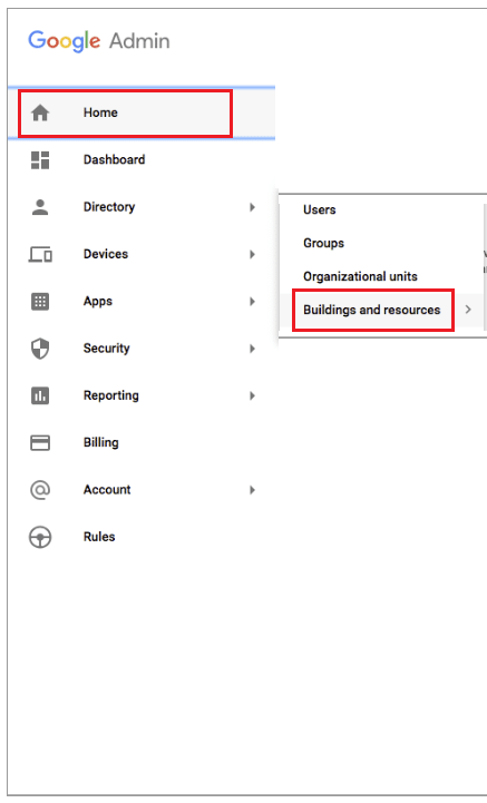 Buildings and Resources Google Meet Admin Console