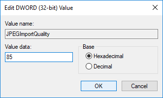 By default value is 85 which means that the image compression is set to 85%