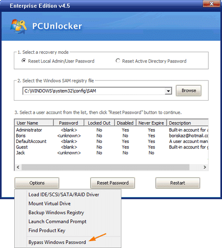 Ignora la password di Windows | Recupera la password dimenticata di Windows 10 utilizzando PCUnlocker
