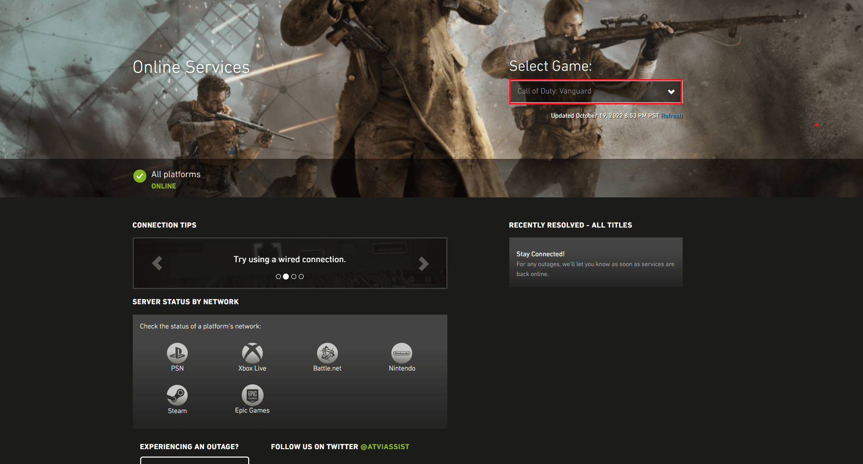 Trang trạng thái máy chủ tiên phong của Call of Duty. Sửa lỗi Call of Duty Vanguard Dev Error 6032 trên Xbox