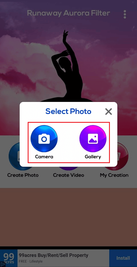 Camera to capture desired photo OR Gallery to select desired photo