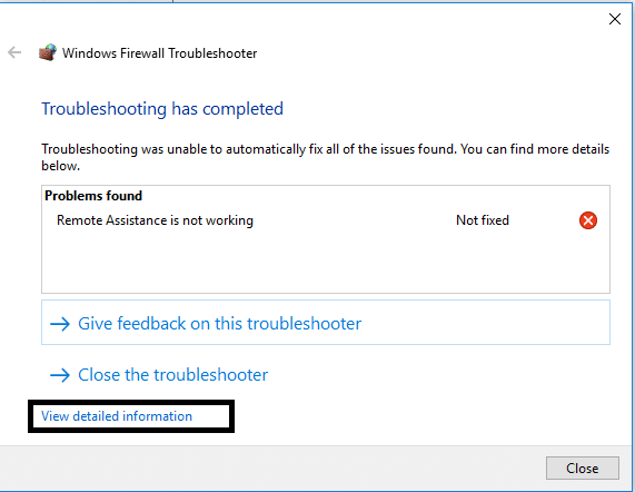 Can close the troubleshooter | Fix Windows Firewall problems in Windows 10