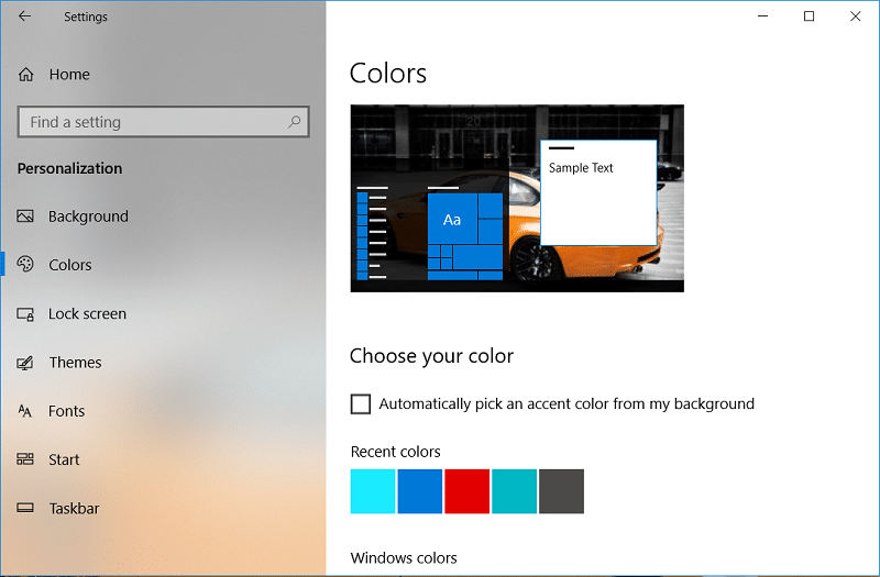 Change Color of Start Menu, Taskbar, Action Center, and Title bar in Windows 10