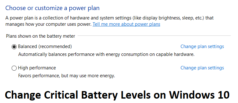 Change Critical Battery Levels on Windows 10