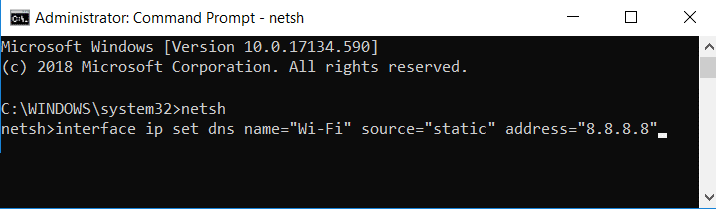 Change DNS IP settings with Command Prompt