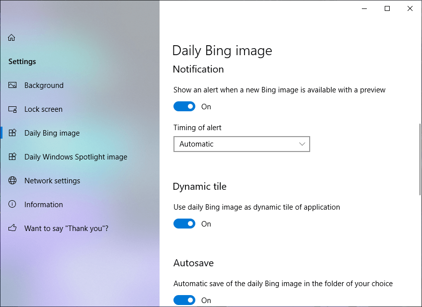 Change Daily Bing Image settings