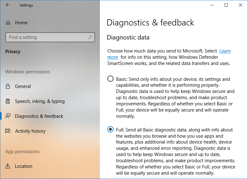Change Diagnostic and Usage Data Settings in Settings App