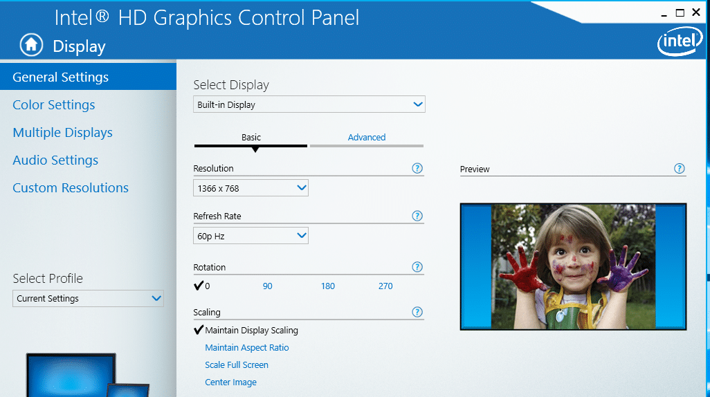 Change Graphics Settings with Intel Graphics Control Panel