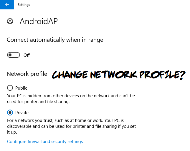Change from Public to Private Network in Windows 10
