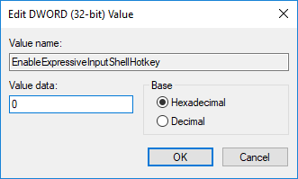 Change it's value to 0 in value data field in order to disable Emoji Panel in Windows 10