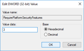 Change it's value to 1 to use Secure Boot only or set it to 3 to use Secure Boot and DMA protection.