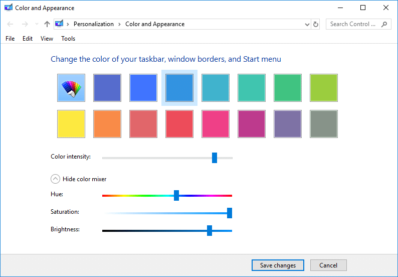 Change the Color and Appearance Settings then click Save changes