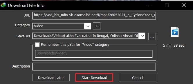 Change the details in file info and click on Start download | How to Download JW Player Videos