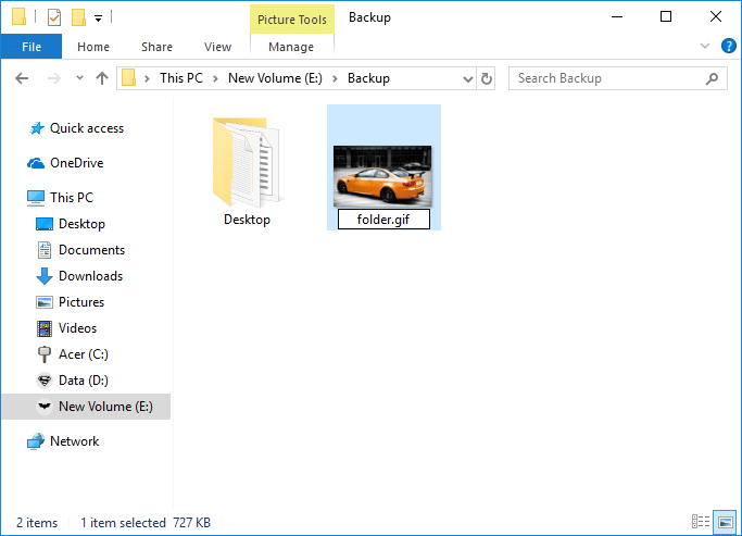Change the name & the extension of the image as folder.gif and hit Enter