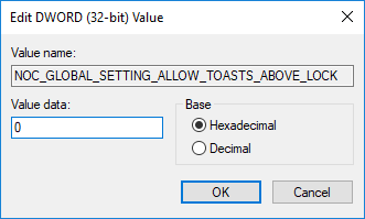 Измените значение NOC_GLOBAL_SETTING_ALLOW_TOASTS_ABOVE_LOCK на 0, чтобы отключить уведомления приложений на экране блокировки.
