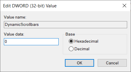 Change the value to 0 in order to disable the hiding scrollbars