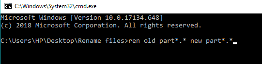 To rChanging the part of the file name type the command in the Command Prompt