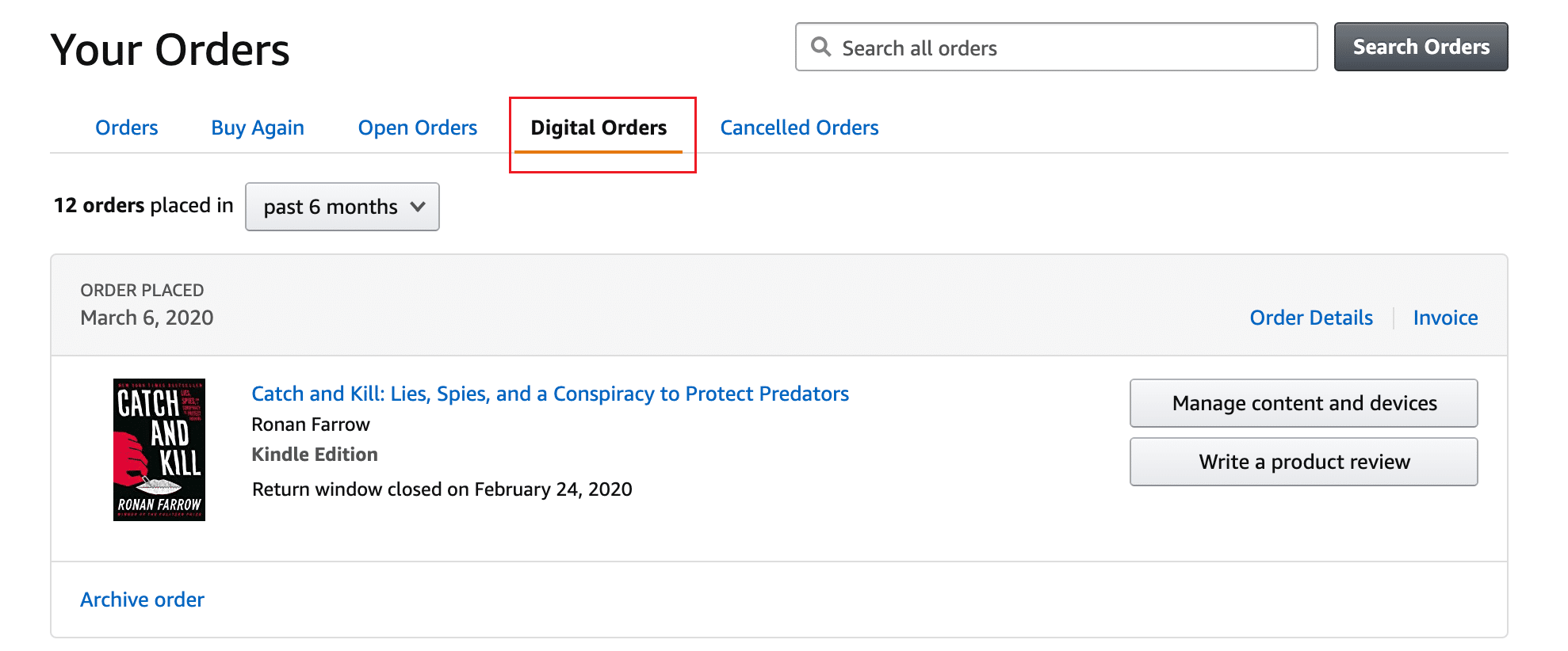 Check Digital Orders on Amazon 