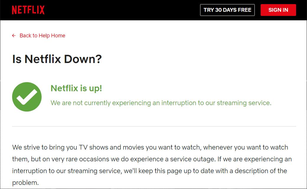 Проверьте статус Netflix