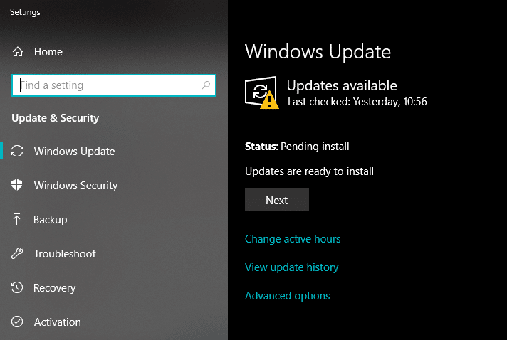 Check for updates to Fix Backspace Not Working in Windows 10