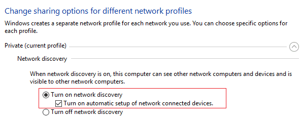 Check mark Turn on network discovery and click Save changes