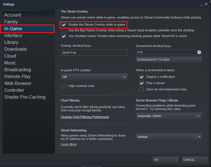 Check the box marked Enable the Steam overlay while in-game to disable overlay