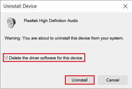 Check the box next to Delete the driver software for this device and click on the Uninstall button