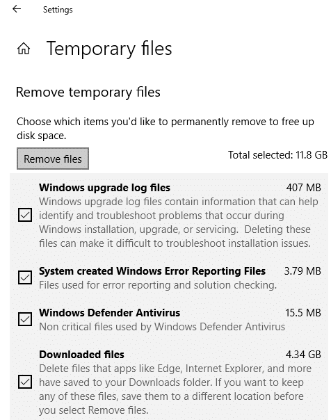 Check the box want to remove and click on Remove files button