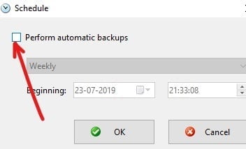Check the checkbox available next to Perform automatic backups