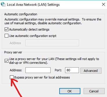 Check the checkbox next to Use a proxy server for your LAN