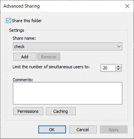 Check the ‘Share this folder’ option if it is not checked