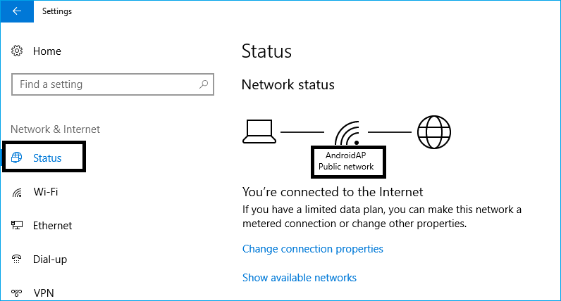 Check your Network Type in Windows 10