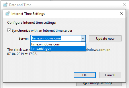 Check ‘Synchronize with an Internet time server’ checkbox | Fix Windows 10 Clock Time Wrong