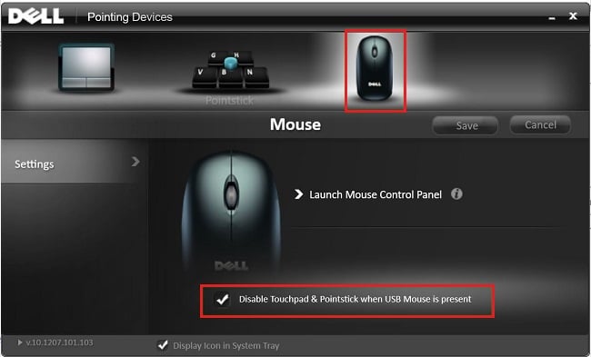 Checkmark Disable Touchpad when USB mouse is present