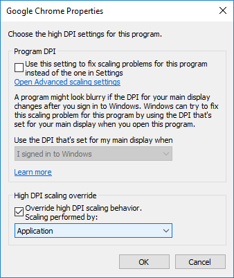 Checkmark Override system DPI under Application DPI