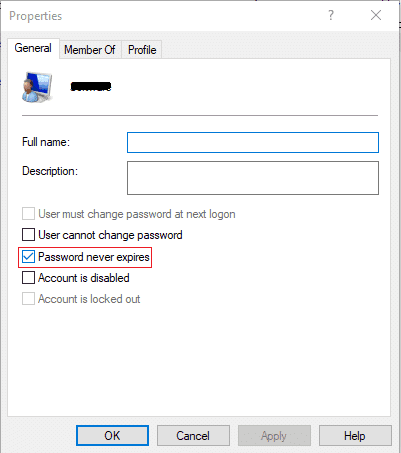 Checkmark Password never expires box | Enable or Disable Password Expiration in Windows 10