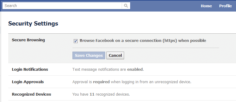 Checkmark Secure browsing option then click on the Save Changes button.