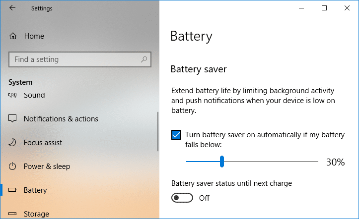 Checkmark Turn battery saver on automatically if my battery falls below