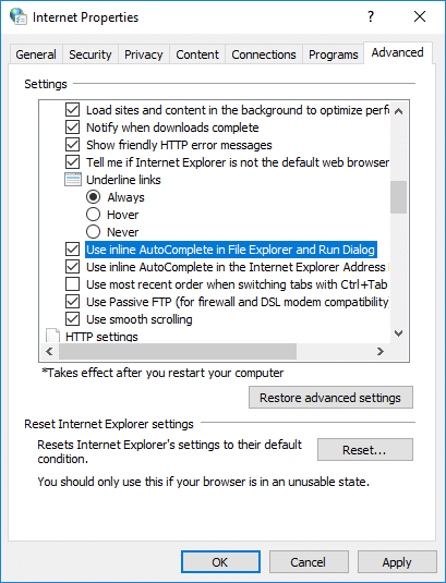 Checkmark Use Inline AutoComplete in File Explorer and Run Dialog