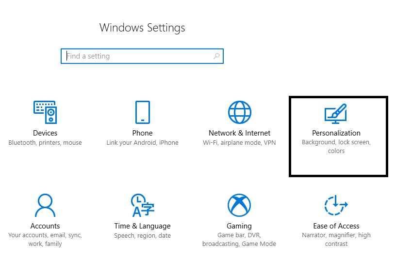 Select Personalization from window Settings