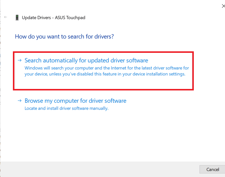 Choose Search automatically for updated driver software