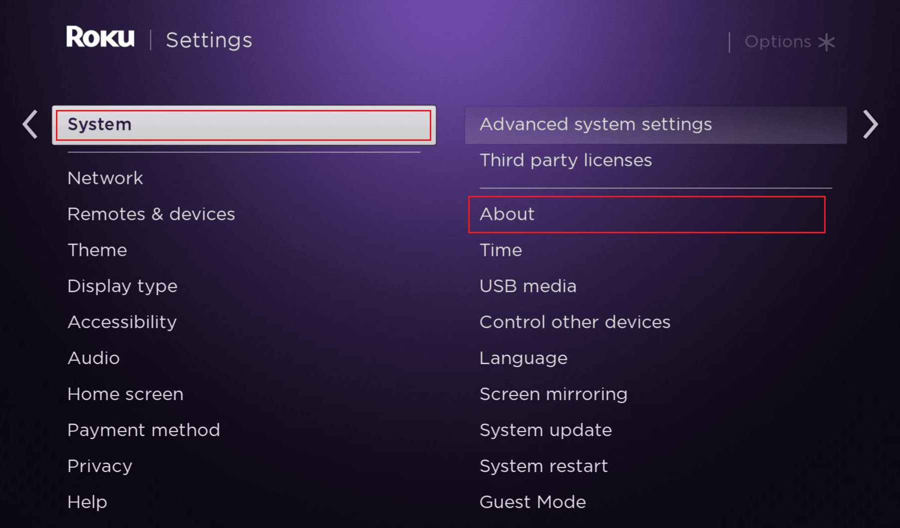 Choose System - About | How to Change Your Roku Account